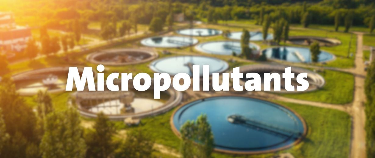 the word micropollutants in front of a water treatment site