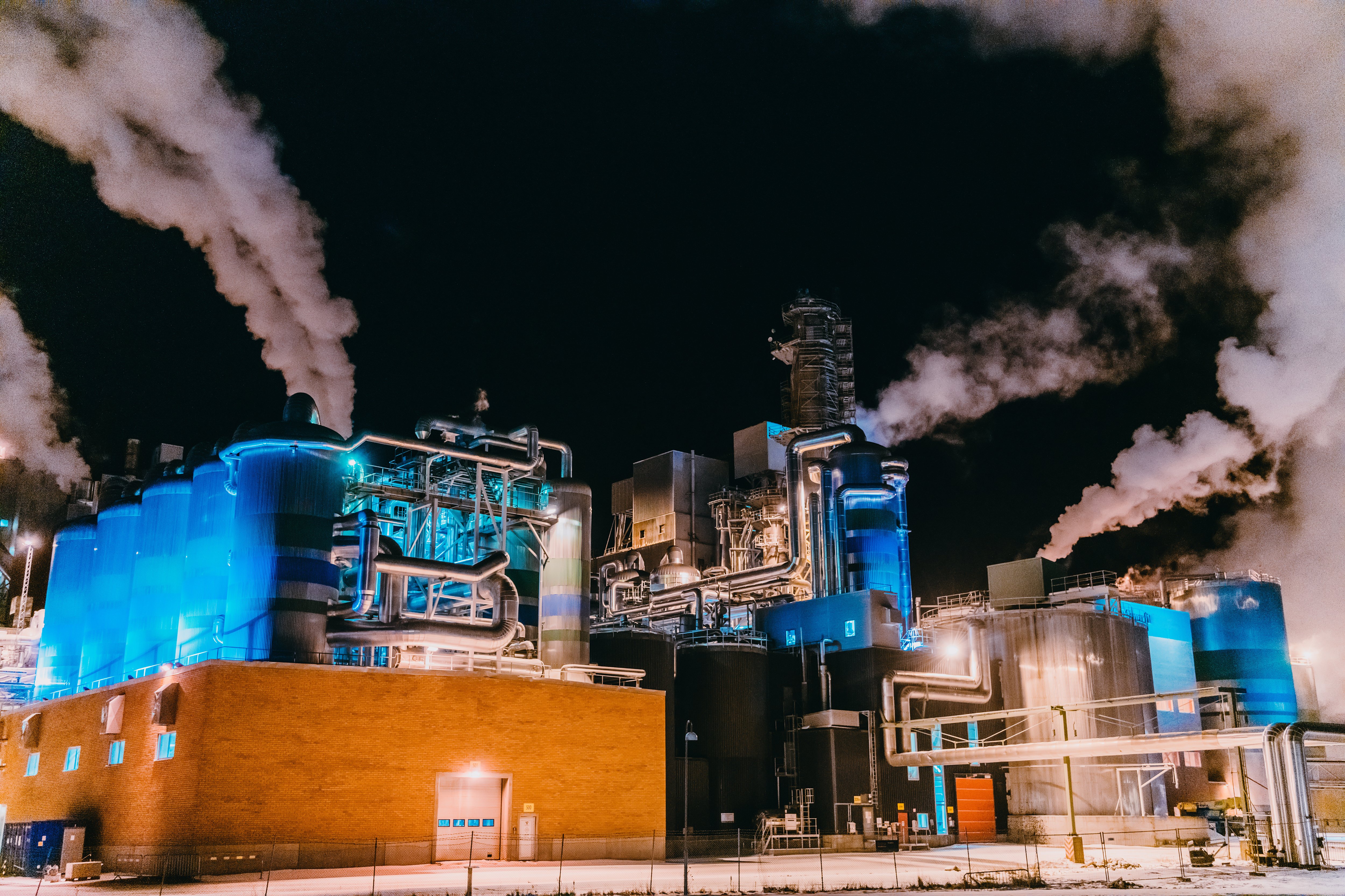 Night photograph of the large paper production industry