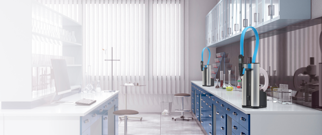 A laboratory with a water purification system sitting on a bench top