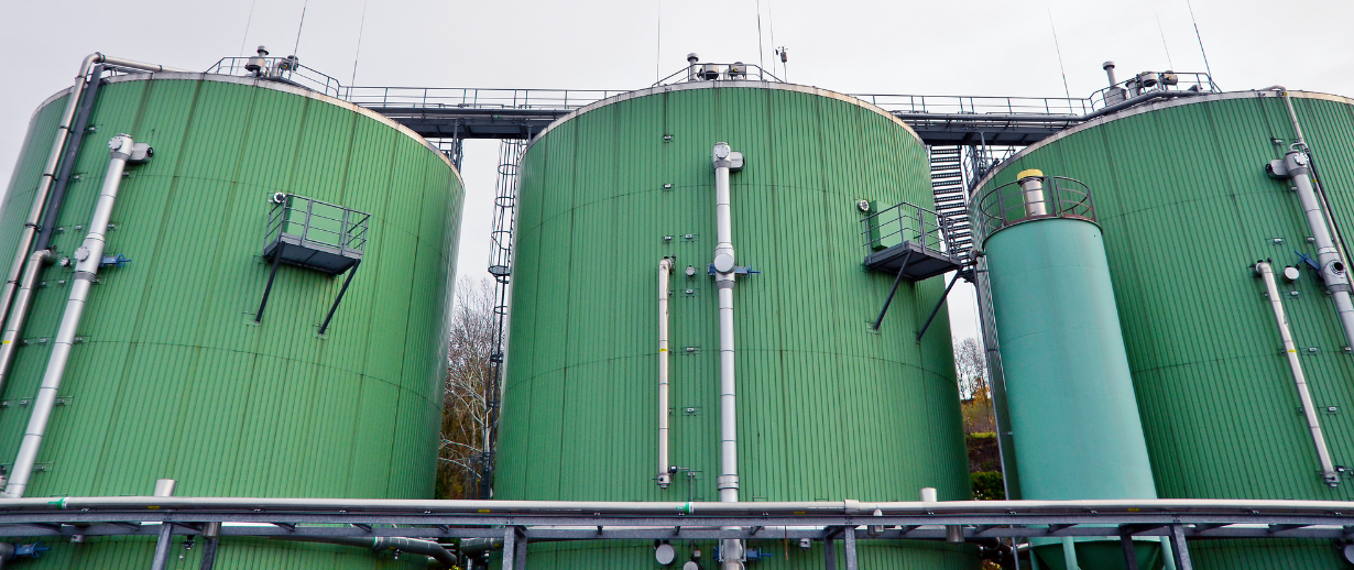 Storage and production of biogas; Silos, digesters and drying towers.